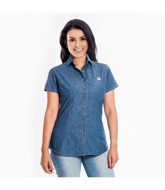 Camisa-Jeans-feminina-manda-curta---frente Camisa-Jeans-feminina-manda-curta---frente