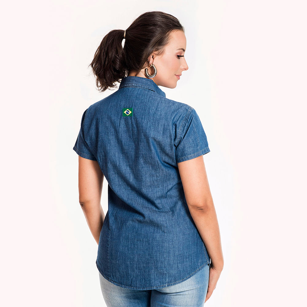 Camisa Jeans Feminina Manga Curta Lojaabsbrasil